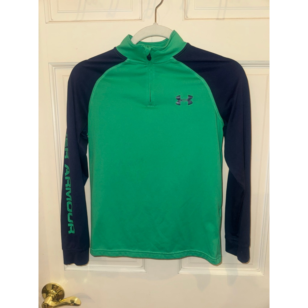 Boys Under Armour Long Sleeve Tee M Green Navy Blue